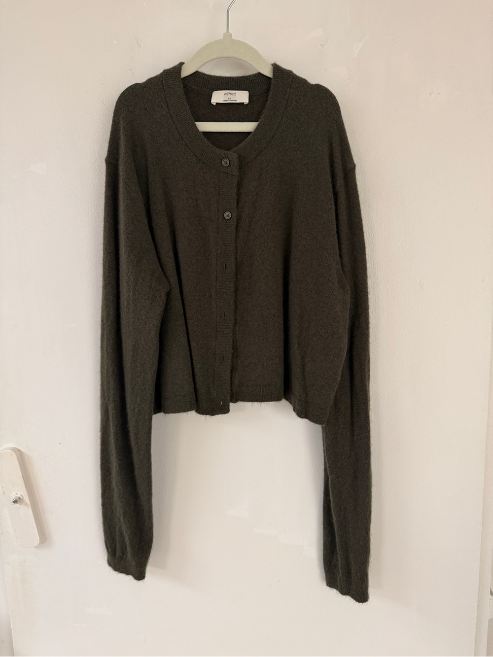 Aritzia Olive Green Cropped Button Cardigan